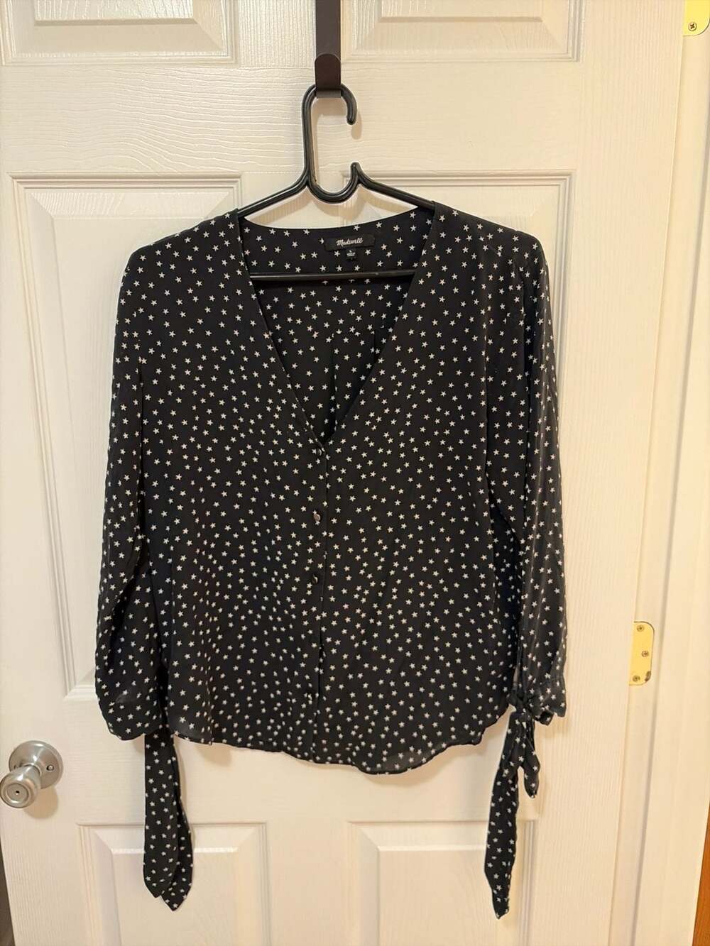 Madewell Silk Star Scatter Tie-Sleeve V-Neck Blouse